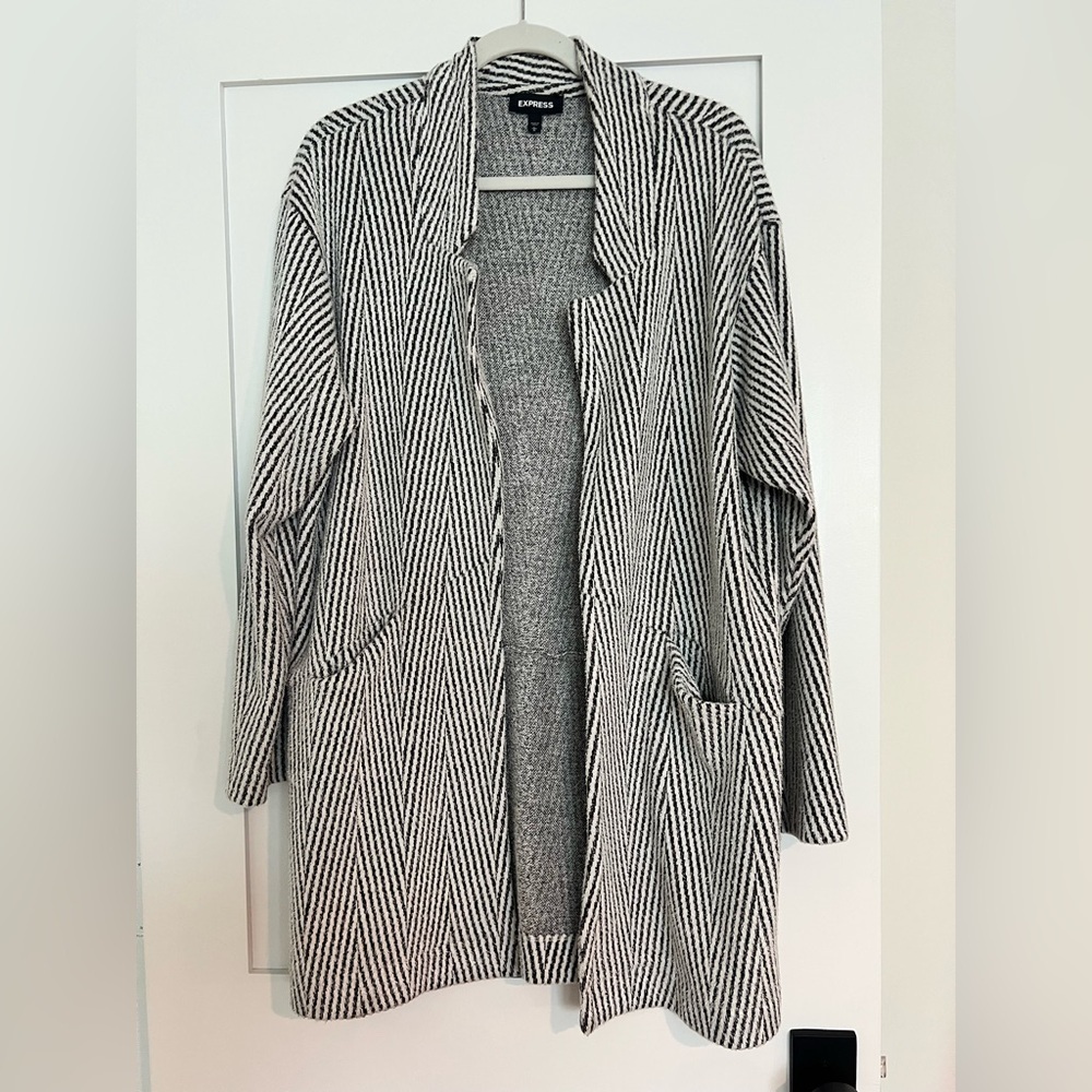 Express Black and White Striped Cardigan